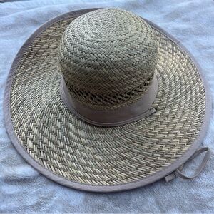 Gold Coast : Natural Straw Wide-Brim Sun Hat with Taupe Trim